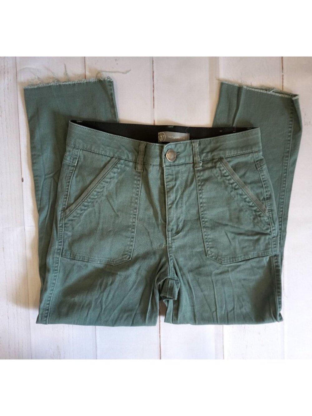 Wit & Wisdom Women's Green Frayed Hem Utility Ankle Pants Size 8